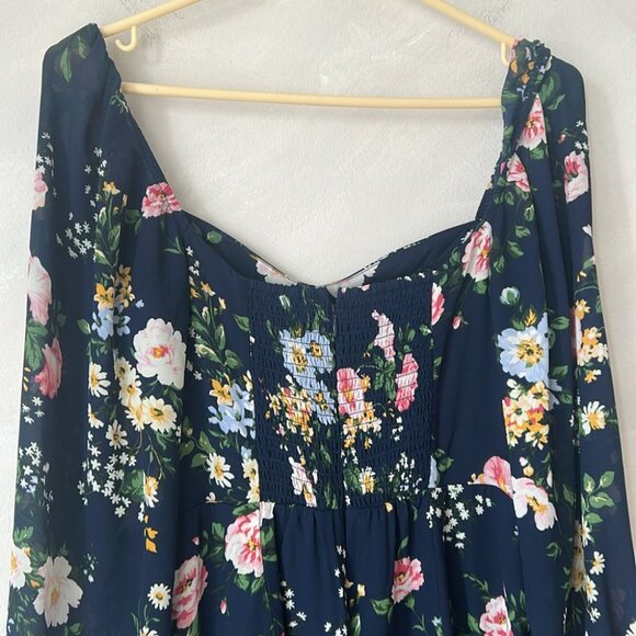 Abercrombie and Fitch long-sleeve draped skirt midi dress floral navy S Petite - Picture 6 of 7